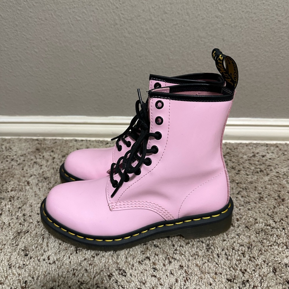 Dr. Martens Pink Lace-Up Patent Leather Boots - Picture 2 of 4